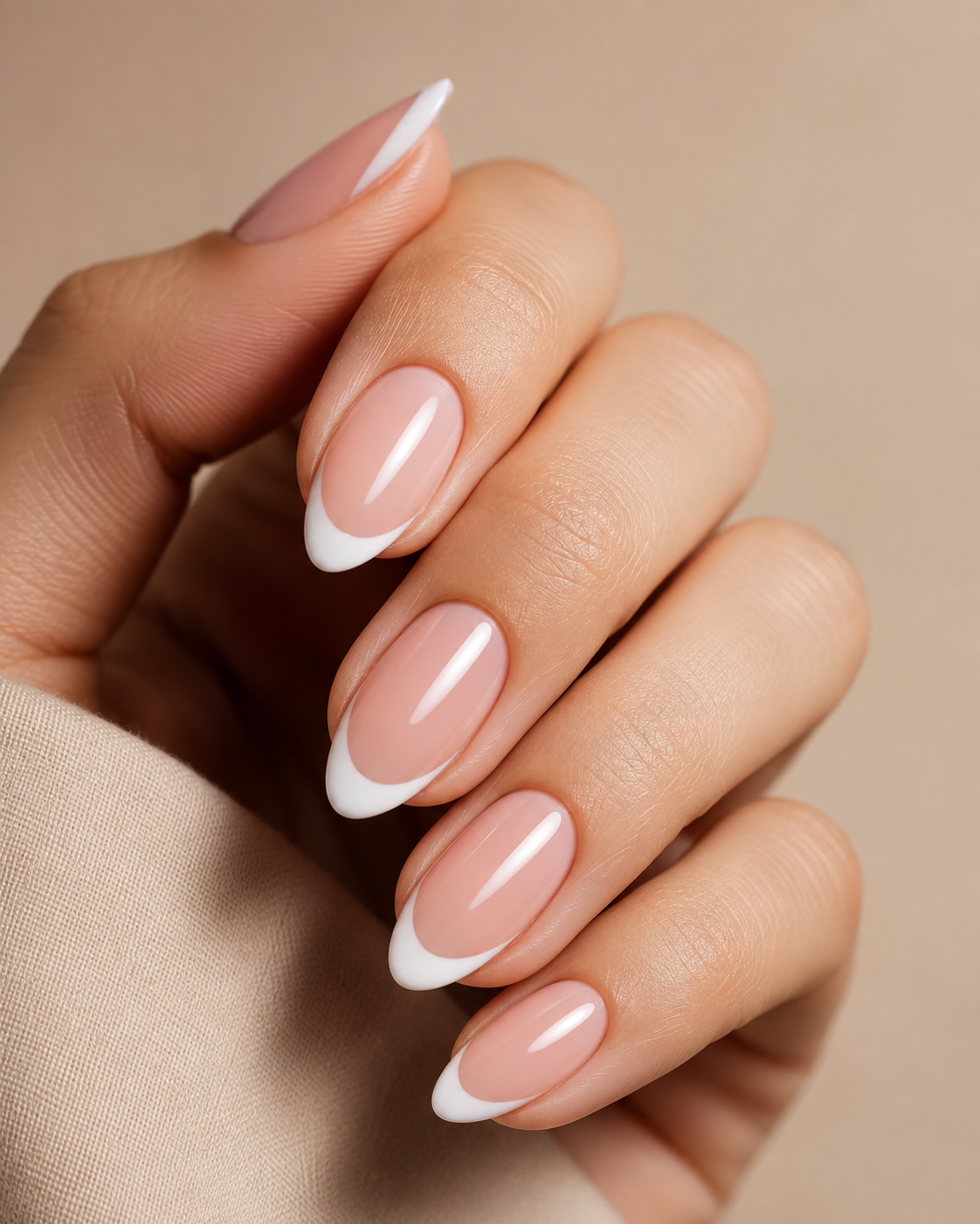 Classic white French almond gel nails